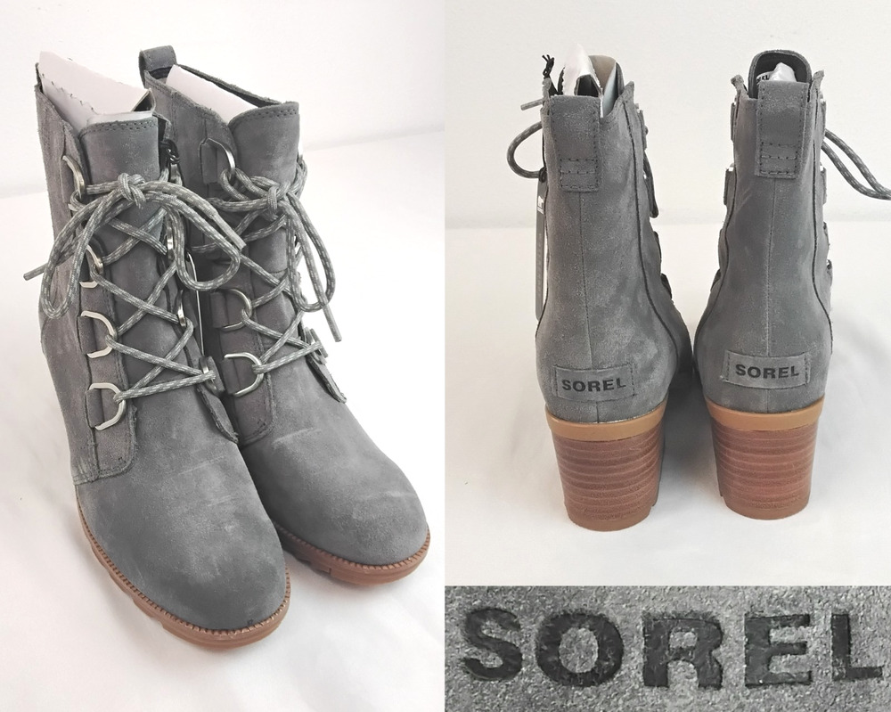 Sorel Cate Lace Up Bootie Women's US 10 Grey Suede Leather Combat NWT #J6016